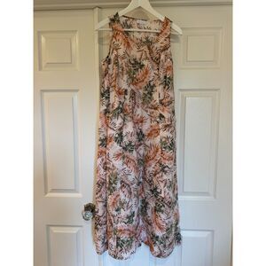 J. Jill Love Linen Tropical Palm Leaf Print Sleeveless Midi Dress Size XS Petite